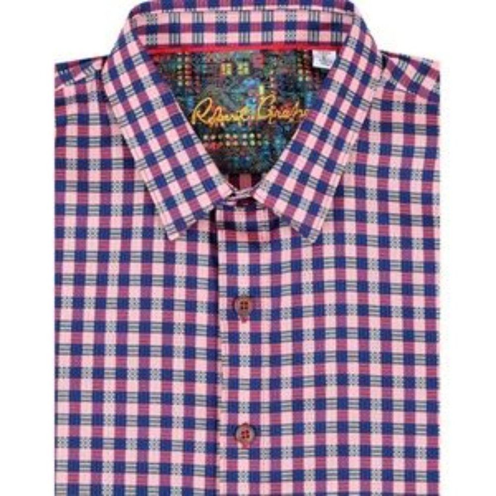 Robert Graham Giordano flip contrast print cuff shirt M New red navy blue